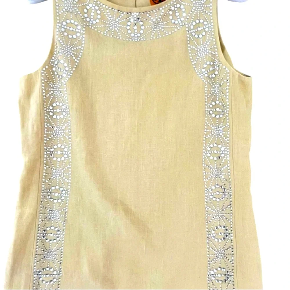 Tory Burch Rhinestone Embellished 100% Linen Sleeveless Tunic Top Size 12